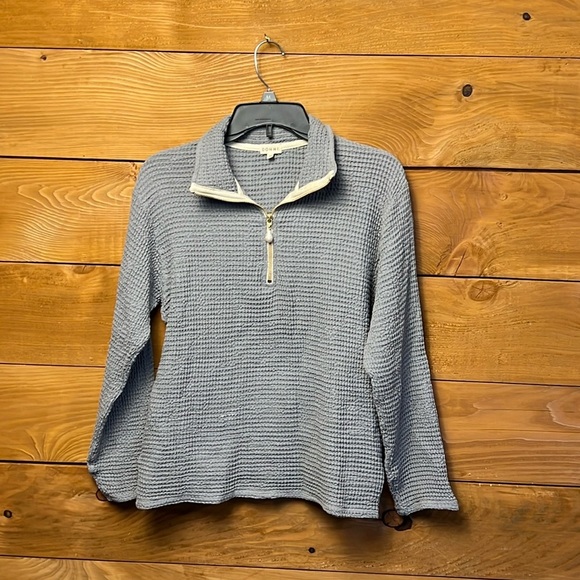 DONNI. Blue Waffle Knit Blouse - Picture 1 of 8